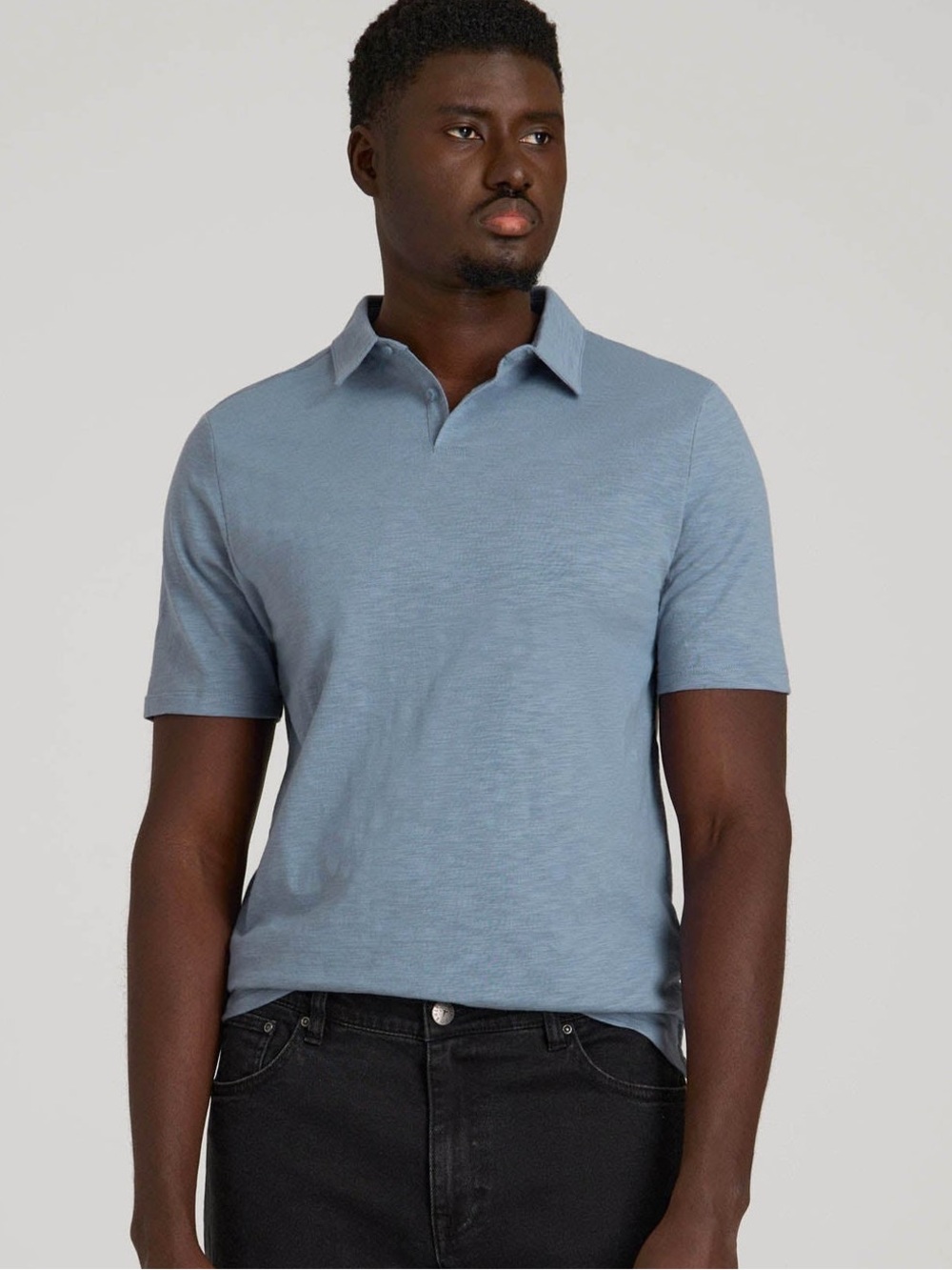 American Tall Slub Self Collar Cotton Polo Shirt for tall men blue size 2XL tall